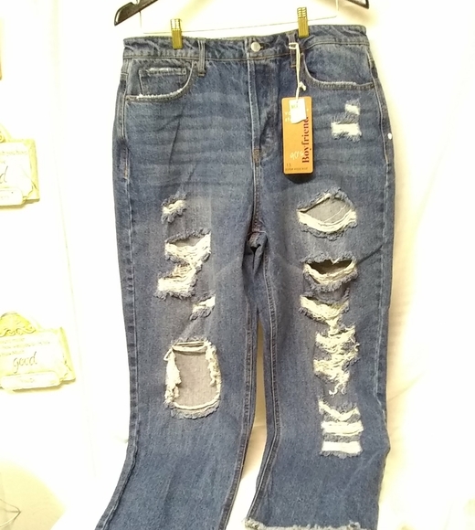 VANILLA STAR Pants  BOYFRIEND Jean Super High Rise Distressed Wash Size 11 - Picture 1 of 6